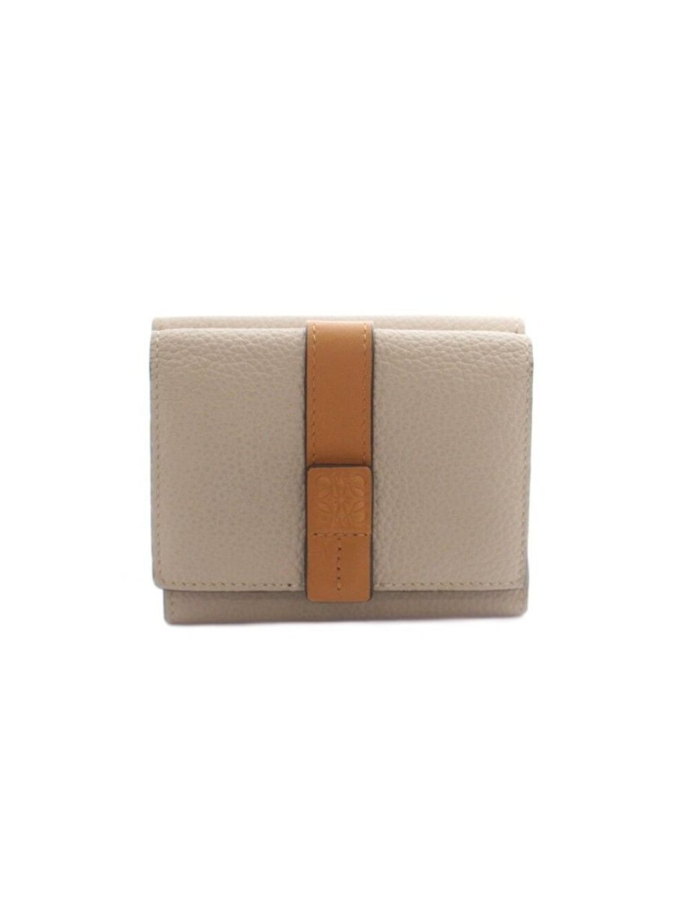 Loewe Vertical Wallet Trifold Coin Purse Leather Greige Brown